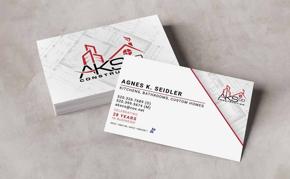 Front and back of a business card designed by Koerner Creations